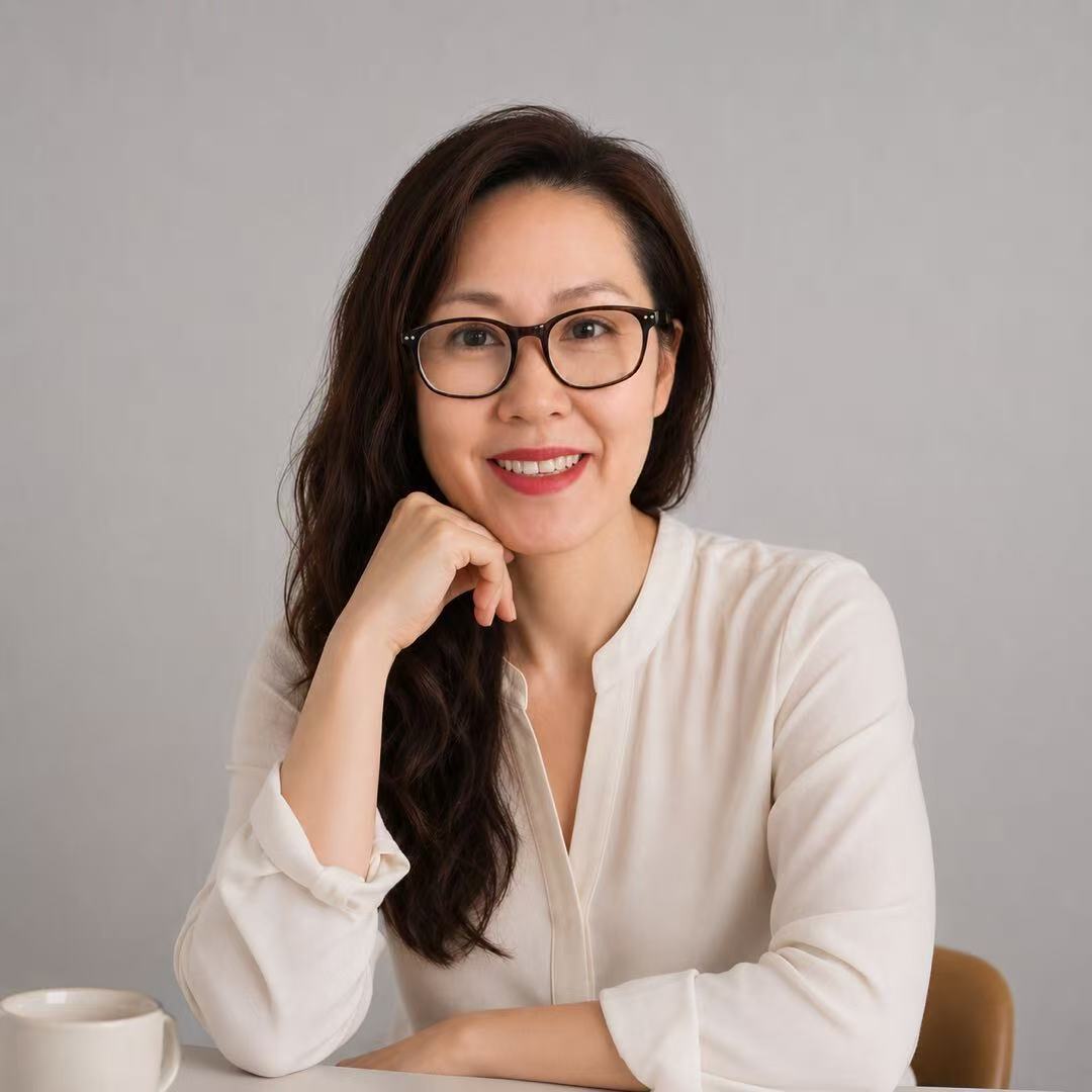 Lisa Li 戴着眼镜、微笑的自然肖像
